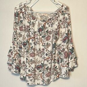 Solitaire Off The Shoulder Womens Sz M Floral Boho Peasant Hippie Top Blouse.